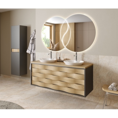 Meuble Sdb ondulé Chêne naturel et Anthracite 120 CASCADE