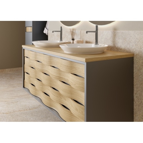 Meuble Sdb ondulé Chêne naturel et Anthracite 120 CASCADE Cascade-Double-Vasque Meuble Sdb ondulé Chêne naturel et Anthracite 120 CASCADE Cascade-Double-Vasque