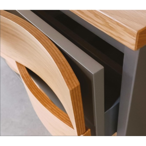 Meuble ondulé Chêne naturel et Anthracite 120 CASCADE - Plan Solid Surface Poignée Cascade Meuble ondulé Chêne naturel et Anthracite 120 CASCADE - Plan Solid Surface Poignée Cascade