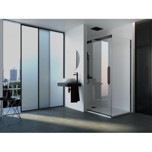 Paroi de douche VITA coulissante derrière mur - VA-211 VA210+290-Trasdemuro-Negro-Transp-Turin-A