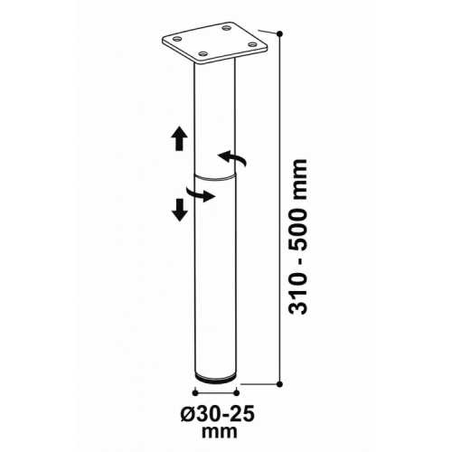 Pied de meuble réglable en acier chromé 31 à 50cm Schéma technique d’un pied réglable