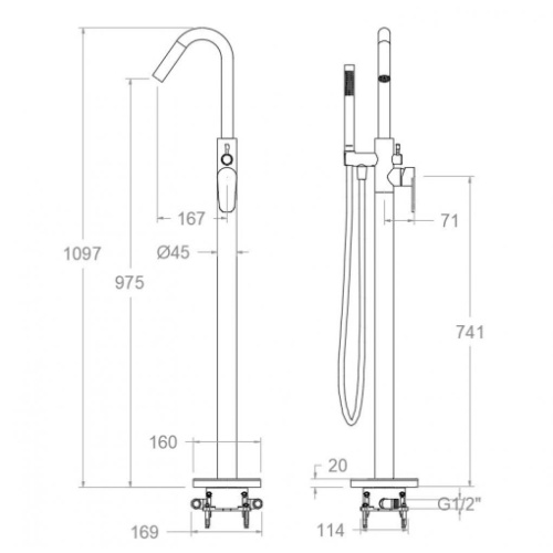 Mitigeur bain-douche sur pied pour baignoire îlot Chromé - 368503MO 36C303355 Schéma Mitigeur bain-douche sur pied pour baignoire îlot Chromé - 368503MO 36C303355 Schéma