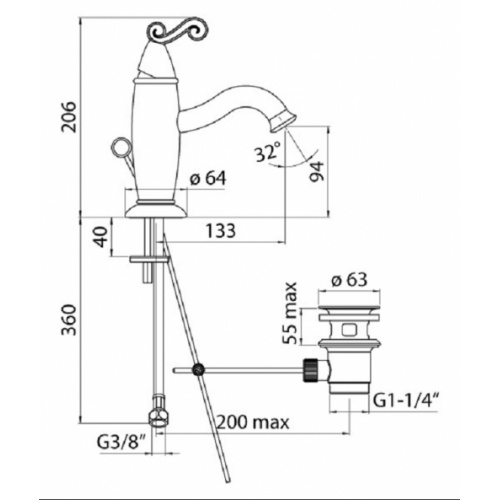 Mitigeur lavabo chromé DUBAI DB00118-1 COTE Mitigeur lavabo chromé DUBAI DB00118-1 COTE