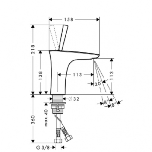 Mitigeur de lavabo PURAVIDA 110 - Bonde Push-Open 15070400 cote
