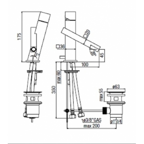 Mitigeur lavabo chromé TOWER TW00118-1 COTE Mitigeur lavabo chromé TOWER TW00118-1 COTE
