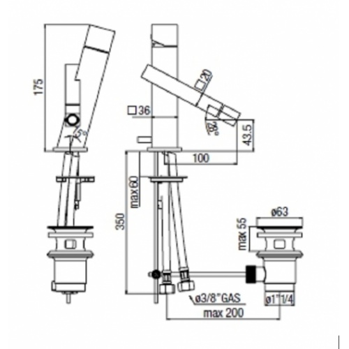 Mitigeur bidet chromé TOWER TW00119-1 COTE Mitigeur bidet chromé TOWER TW00119-1 COTE