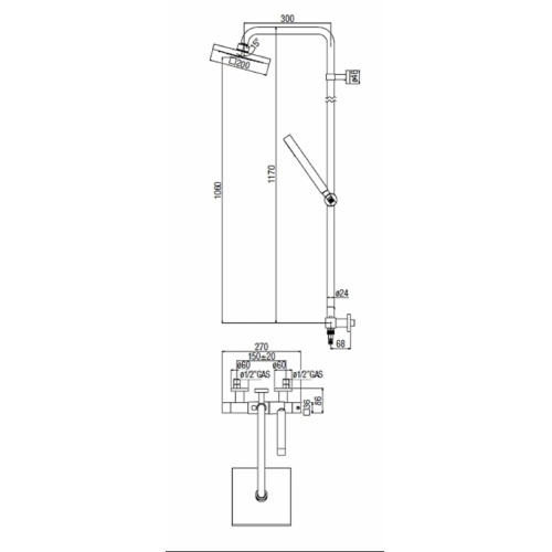 Colonne de douche thermo chromé TOWER TW00030-30 COTE Colonne de douche thermo chromé TOWER TW00030-30 COTE