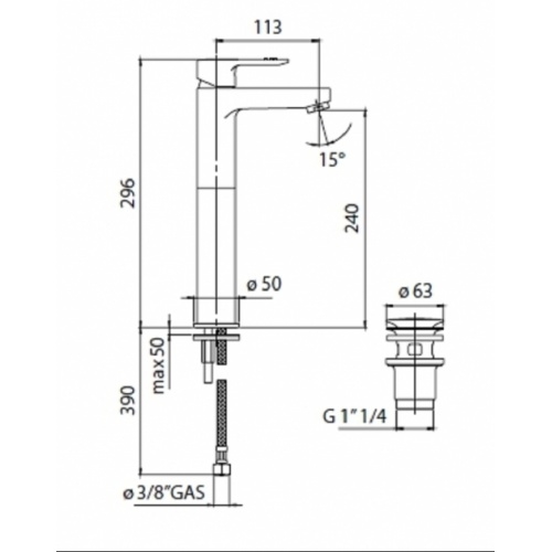 Mitigeur lavabo réhaussé chromé NEW ROAD RD00128/2 COTE Mitigeur lavabo réhaussé chromé NEW ROAD RD00128/2 COTE