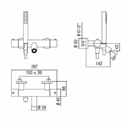 Mitigeur bain-douche thermostatique PLUS avec douchette chromé 
