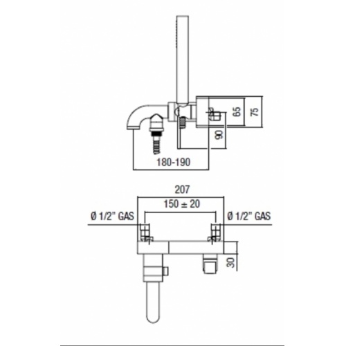 Mitigeur bain/douche monocommande mural CUBE avec douchette chromé Mitigeur bain/douche monocommande mural CUBE avec douchette chromé