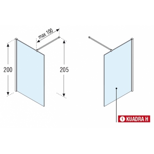 Paroi de douche Fixe KUADRA H Transparent 150cm - Profilé Or Brossé Kuadra h schema Paroi de douche Fixe KUADRA H Transparent 150cm - Profilé Or Brossé Kuadra h schema