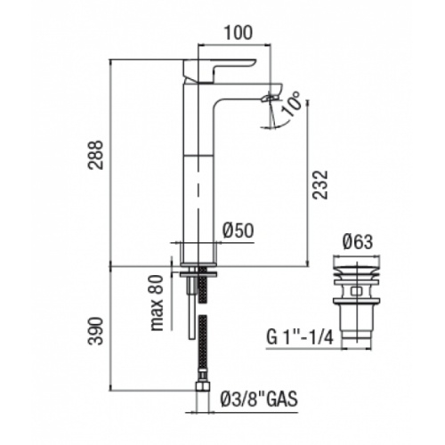 Mitigeur lavabo rehaussé ABC 87128/2CR* Abc87128 2 cote