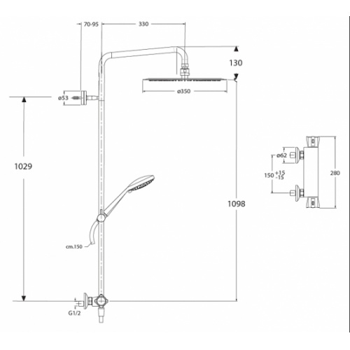 OLD - Colonne de douche thermostatique THETA Plus TE49651 Te49651 cote