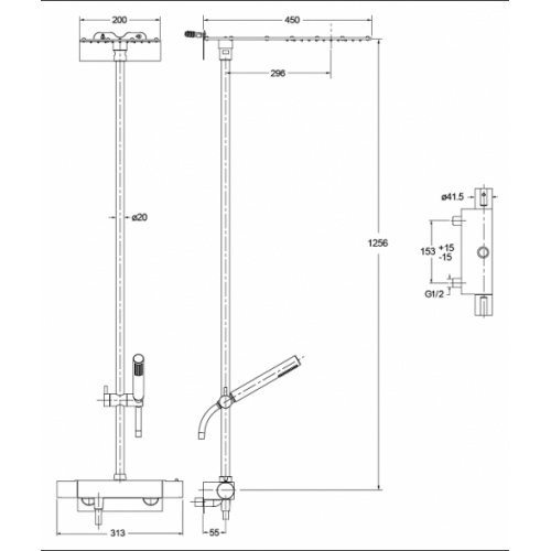 Colonne de douche thermostatique MODUL - MD45651 Md45651 cote Colonne de douche thermostatique MODUL - MD45651 Md45651 cote