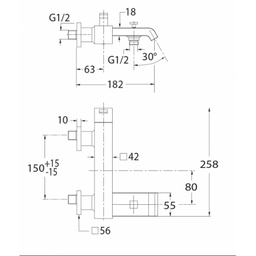 Mitigeur Bain/Douche QUADRI Blackmat - QM10713 Qm10751 cote Mitigeur Bain/Douche QUADRI Blackmat - QM10713 Qm10751 cote