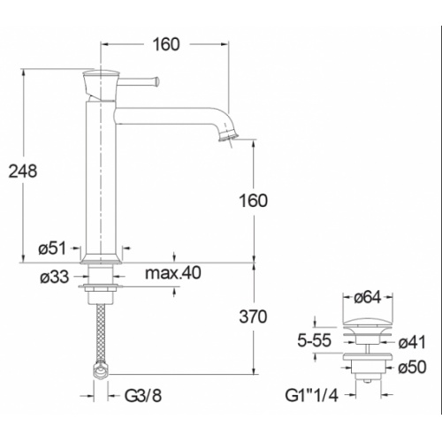 Mitigeur lavabo mi-haut PIQUE CLASSIC PR22751 Pr22751 cote Mitigeur lavabo mi-haut PIQUE CLASSIC PR22751 Pr22751 cote