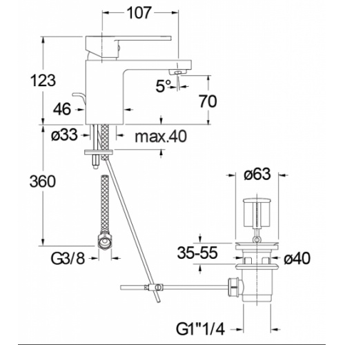 Mitigeur lavabo ROUND RN22151 Rn22151 cote Mitigeur lavabo ROUND RN22151 Rn22151 cote