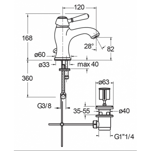 Mitigeur lavabo retro ART ELITE AE21151 Ae21151 cote Mitigeur lavabo retro ART ELITE AE21151 Ae21151 cote
