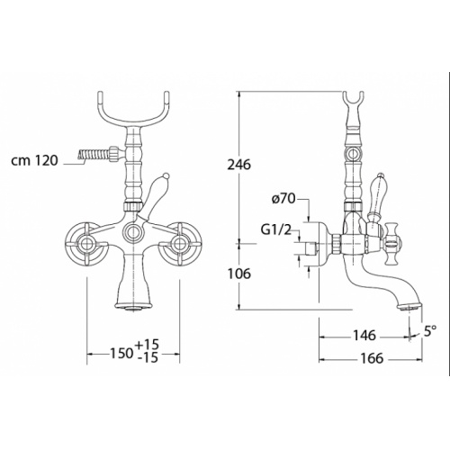 Mélangeur Bain/Douche CHAMBORD rétro chromé/or - CH10239 Ch10251 cote