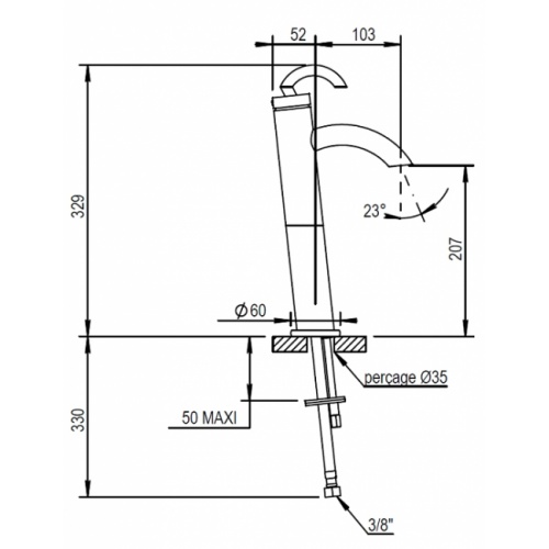 Mitigeur lavabo réhaussé chromé RAINBOW 30719 cote