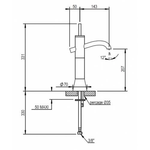 Mitigeur réhaussé lavabo chromé LIGHT 31719 cote