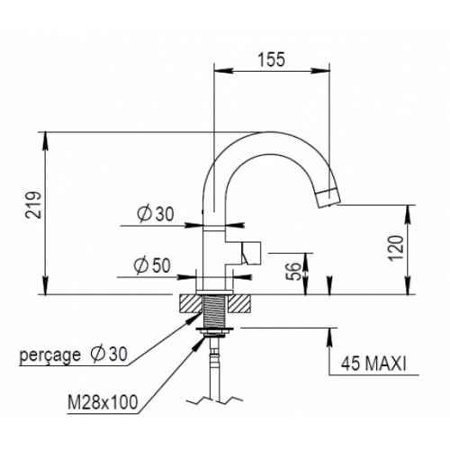 Mitigeur lavabo Inox KNICK 83 708 cote