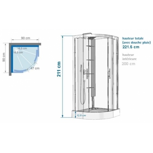 Cabine de douche Flotille 3 90x90 1/4 Rond Cote 90x90 Cabine de douche Flotille 3 90x90 1/4 Rond Cote 90x90