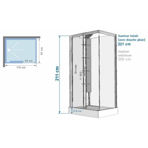 Cabine de Douche Multifonctions avec Whirlpool 110x70 Droite Galaxy