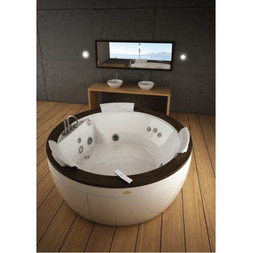 Baignoire AURA RONDE 180 cm à poser avec Aquasystem JACUZZI Aura ronde à poser teck zoom