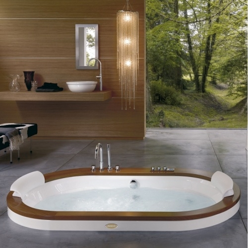 Baignoire balnéo à encastrer OPALIA 190x110cm - Cadre en Teck - Sans Robinetterie Auraovale teck