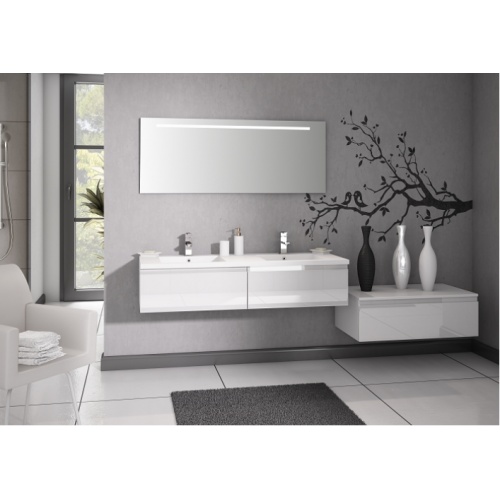 Meuble double vasque VOGUE/LOFT 140 Boréale Blanc Vogue prise de main laque blanc brillant Meuble double vasque VOGUE/LOFT 140 Boréale Blanc Vogue prise de main laque blanc brillant