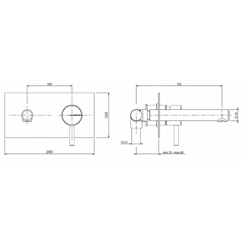 Mitigeur lavabo à encastrer R003131 bec fixe 160mm DMB SUPERINOX Cotes 0031131