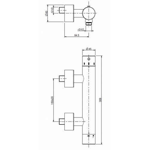 Mitigeur douche thermostatique mural R003013 DMB SUPERINOX 0031013 cote