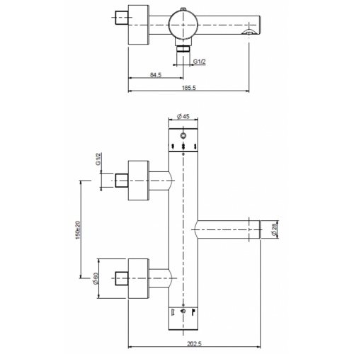 Mitigeur bain/douche thermostatique mural R003018 DMB SUPERINOX 0031018 cote