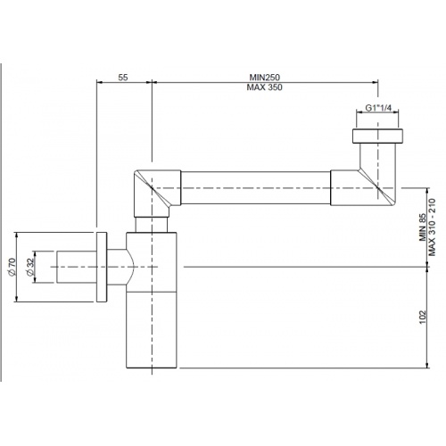 Siphon laiton chromé 0031171 DMB SUPERINOX 0031171 cote Siphon laiton chromé 0031171 DMB SUPERINOX 0031171 cote