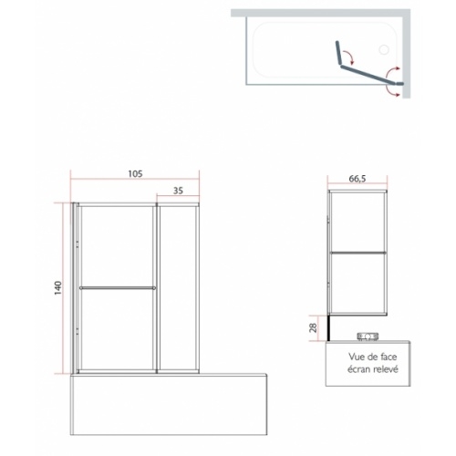Pare Baignoire 2 panneaux relevable 105x140cm Cherubino Dimensions cherubino2 Pare Baignoire 2 panneaux relevable 105x140cm Cherubino Dimensions cherubino2