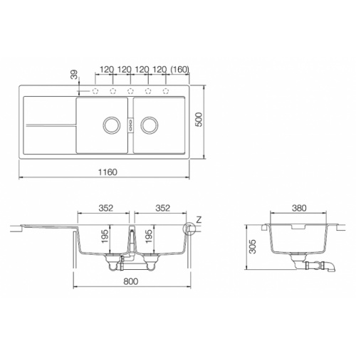 Evier de cuisine HORIZONT 2 Cuves Cristadur Magma Evc 1621 cote