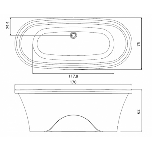 Baignoire Ilot ovale ASTI 170x75 JACUZZI Asti cote