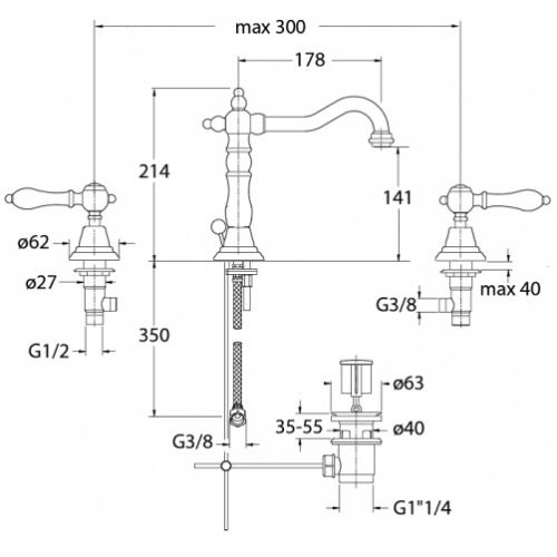 Mélangeur lavabo 3 trous rétro CANOVA ELITE CE11251 Ce11251 cote Mélangeur lavabo 3 trous rétro CANOVA ELITE CE11251 Ce11251 cote