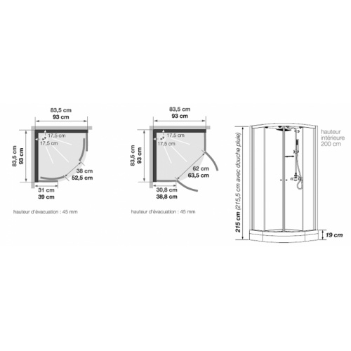 Cabine de douche EDEN 1/4 rond portes coulissantes 94x94 Eden quart cote Cabine de douche EDEN 1/4 rond portes coulissantes 94x94 Eden quart cote