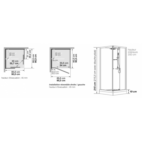 Cabine de douche EDEN Carré portes coulissantes 80x80 Eden carré cote