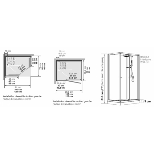 Cabine de douche EDEN Rectangle porte pivotante 90x75 Eden rectangle cote