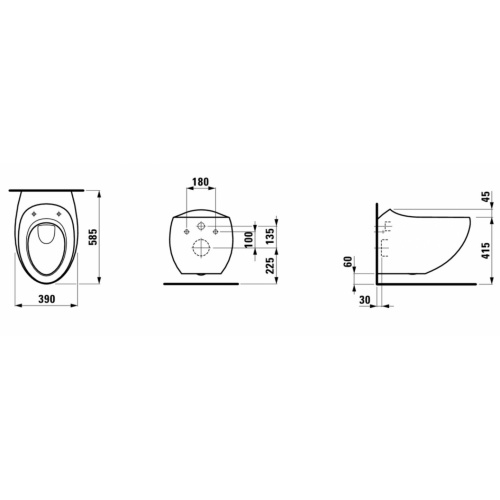 Cuvette suspendue sans bride ALESSI One avec abattant frein de chute Alessi Schéma Cuvette suspendue sans bride ALESSI One avec abattant frein de chute Alessi Schéma