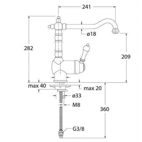 Mitigeur évier rétro FARFALLE bec potence orientable chromé - FR13351 Fr13351 cote Mitigeur évier rétro FARFALLE bec potence orientable chromé - FR13351 Fr13351 cote