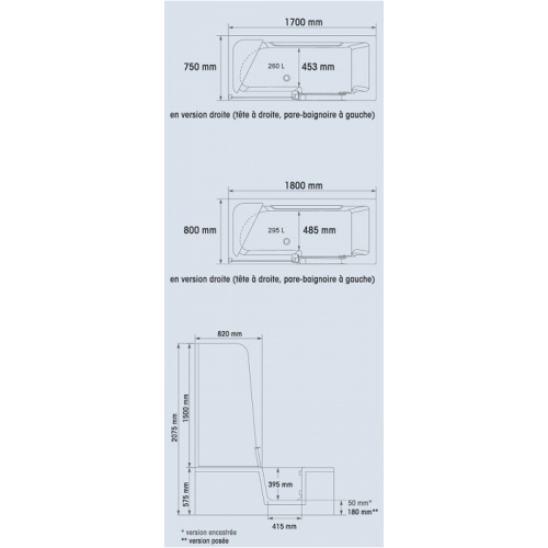 Concept Bain/Douche Kineduo gauche à poser 170x75 KINEDO Dimensions Concept Bain/Douche Kineduo gauche à poser 170x75 KINEDO Dimensions