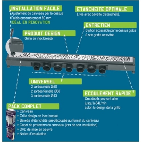 Caniveau de sol à carreler Venisio pour douche à l'italienne 700 mm - 30720839** Descriptif Caniveau de sol à carreler Venisio pour douche à l'italienne 700 mm - 30720839** Descriptif