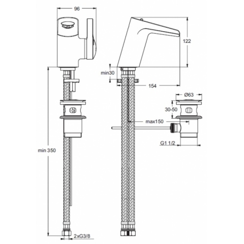 Mitigeur lavabo Waterfall chromé Ideal Standard B8630AA Waterfall cote