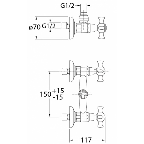 Mélangeur douche CHAMBORD rétro chromé - CH12251 Ch12251 cote Mélangeur douche CHAMBORD rétro chromé - CH12251 Ch12251 cote