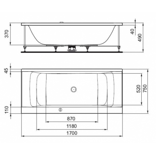 Baignoire rectangulaire nue Connect 170x75 avec trop plein caché E019701dim z Baignoire rectangulaire nue Connect 170x75 avec trop plein caché E019701dim z
