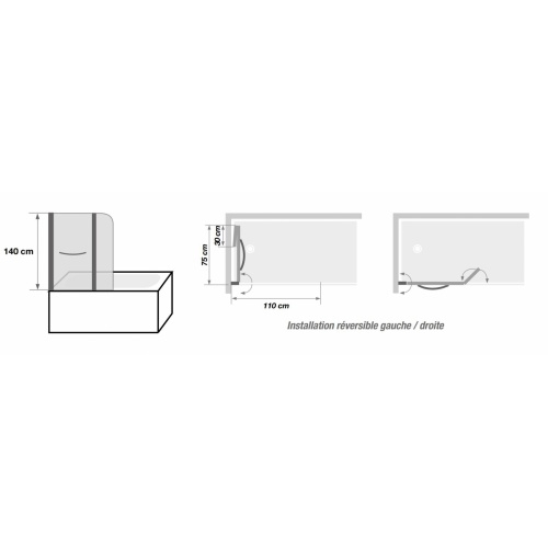 Pare-bain relevable avec volet pivotant AQUALIFT 2 - 110x140 cm Aqualift2 cote Pare-bain relevable avec volet pivotant AQUALIFT 2 - 110x140 cm Aqualift2 cote